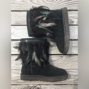 Ugg Women's Classic Short Peacock Black Suede Leather size 6 Boots